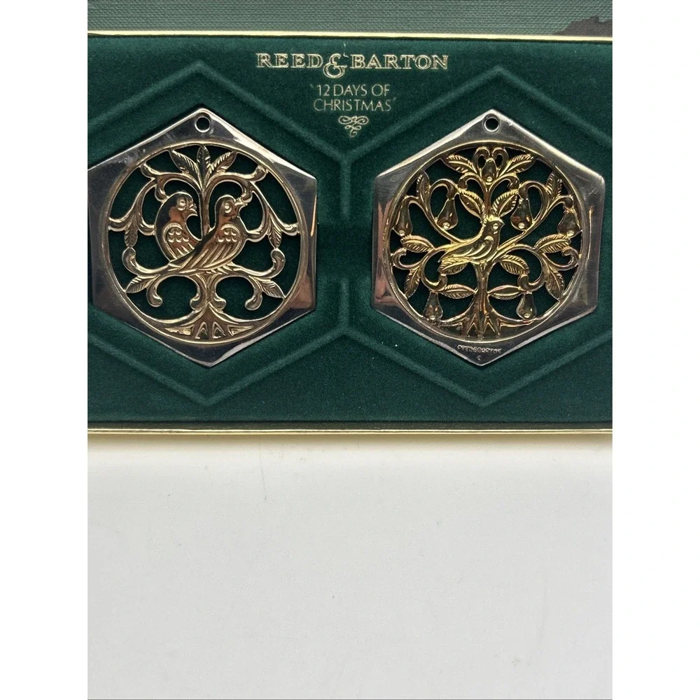 REED & BARTON Partridge‎ 2 Turtle Doves 12 Days of Christmas Ornaments 1983